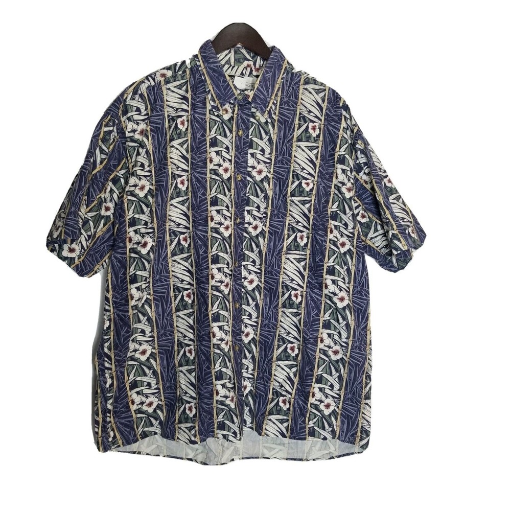 Alexander Martin Men's Hawaiian Floral Shirt Button Down Short Sleeve Sz XL Blue